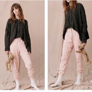 The Great Sleep Joggers 0 XS Pale Pink Thermal Knit Cotton Drawstring Waist
